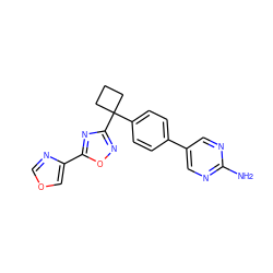 Nc1ncc(-c2ccc(C3(c4noc(-c5cocn5)n4)CCC3)cc2)cn1 ZINC000149794871