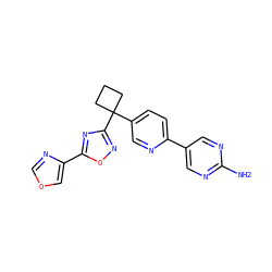 Nc1ncc(-c2ccc(C3(c4noc(-c5cocn5)n4)CCC3)cn2)cn1 ZINC000096175427