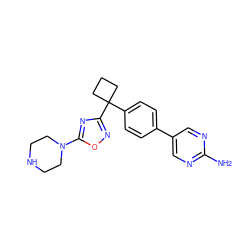Nc1ncc(-c2ccc(C3(c4noc(N5CCNCC5)n4)CCC3)cc2)cn1 ZINC000205623404
