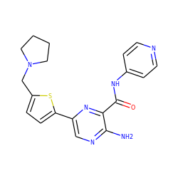 Nc1ncc(-c2ccc(CN3CCCC3)s2)nc1C(=O)Nc1ccncc1 ZINC000150007607