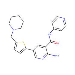 Nc1ncc(-c2ccc(CN3CCCCC3)s2)cc1C(=O)Nc1ccncc1 ZINC000150065057