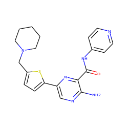 Nc1ncc(-c2ccc(CN3CCCCC3)s2)nc1C(=O)Nc1ccncc1 ZINC000205504477