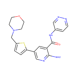 Nc1ncc(-c2ccc(CN3CCOCC3)s2)cc1C(=O)Nc1ccnnc1 ZINC000150019801