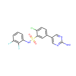 Nc1ncc(-c2ccc(Cl)c(S(=O)(=O)Nc3cccc(F)c3F)c2)cn1 ZINC000095573012