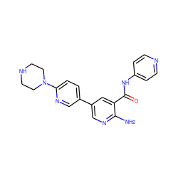 Nc1ncc(-c2ccc(N3CCNCC3)nc2)cc1C(=O)Nc1ccncc1 ZINC000150008124