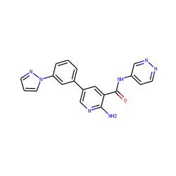 Nc1ncc(-c2cccc(-n3cccn3)c2)cc1C(=O)Nc1ccnnc1 ZINC000149994395