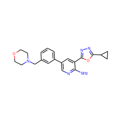 Nc1ncc(-c2cccc(CN3CCOCC3)c2)cc1-c1nnc(C2CC2)o1 ZINC000142778469