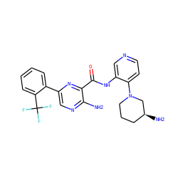 Nc1ncc(-c2ccccc2C(F)(F)F)nc1C(=O)Nc1cnccc1N1CCC[C@H](N)C1 ZINC000147023336