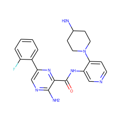 Nc1ncc(-c2ccccc2F)nc1C(=O)Nc1cnccc1N1CCC(N)CC1 ZINC000203758081