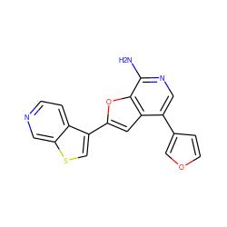 Nc1ncc(-c2ccoc2)c2cc(-c3csc4cnccc34)oc12 ZINC000096282228