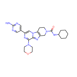 Nc1ncc(-c2cn3c4c(nc3c(N3CCOCC3)n2)CN(C(=O)NC2CCCCC2)CC4)cn1 ZINC001772644827