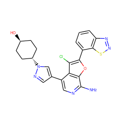 Nc1ncc(-c2cnn([C@H]3CC[C@H](O)CC3)c2)c2c(Cl)c(-c3cccc4nnsc34)oc12 ZINC000261117071