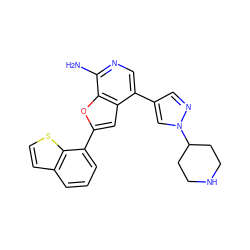 Nc1ncc(-c2cnn(C3CCNCC3)c2)c2cc(-c3cccc4ccsc34)oc12 ZINC000095920804