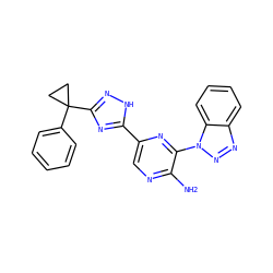 Nc1ncc(-c2nc(C3(c4ccccc4)CC3)n[nH]2)nc1-n1nnc2ccccc21 ZINC001772644318