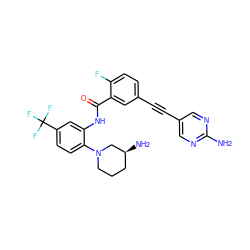 Nc1ncc(C#Cc2ccc(F)c(C(=O)Nc3cc(C(F)(F)F)ccc3N3CCC[C@H](N)C3)c2)cn1 ZINC000014957165