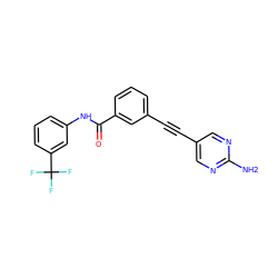 Nc1ncc(C#Cc2cccc(C(=O)Nc3cccc(C(F)(F)F)c3)c2)cn1 ZINC000014957117