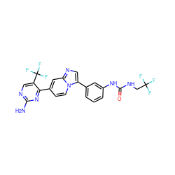 Nc1ncc(C(F)(F)F)c(-c2ccn3c(-c4cccc(NC(=O)NCC(F)(F)F)c4)cnc3c2)n1 ZINC000169704647