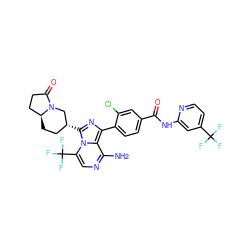 Nc1ncc(C(F)(F)F)n2c([C@@H]3CC[C@H]4CCC(=O)N4C3)nc(-c3ccc(C(=O)Nc4cc(C(F)(F)F)ccn4)cc3Cl)c12 ZINC000223326021