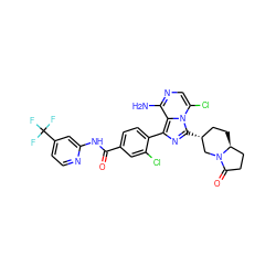 Nc1ncc(Cl)n2c([C@@H]3CC[C@H]4CCC(=O)N4C3)nc(-c3ccc(C(=O)Nc4cc(C(F)(F)F)ccn4)cc3Cl)c12 ZINC000145357179