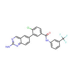 Nc1ncc2cc(-c3cc(C(=O)Nc4cccc(C(F)(F)F)c4)ccc3Cl)ccc2n1 ZINC000036187665