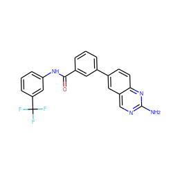 Nc1ncc2cc(-c3cccc(C(=O)Nc4cccc(C(F)(F)F)c4)c3)ccc2n1 ZINC000034629941