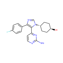 Nc1nccc(-c2c(-c3ccc(F)cc3)ncn2[C@H]2CC[C@H](O)CC2)n1 ZINC000253930756