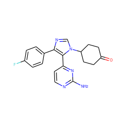 Nc1nccc(-c2c(-c3ccc(F)cc3)ncn2C2CCC(=O)CC2)n1 ZINC000000601809