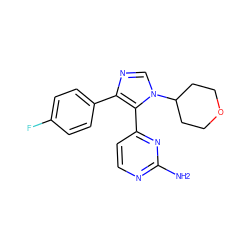 Nc1nccc(-c2c(-c3ccc(F)cc3)ncn2C2CCOCC2)n1 ZINC000026722572