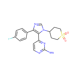 Nc1nccc(-c2c(-c3ccc(F)cc3)ncn2C2CCS(=O)(=O)CC2)n1 ZINC000026717017