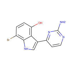 Nc1nccc(-c2c[nH]c3c(Br)ccc(O)c23)n1 ZINC000014589171