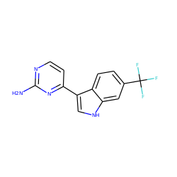 Nc1nccc(-c2c[nH]c3cc(C(F)(F)F)ccc23)n1 ZINC001772636856