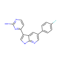 Nc1nccc(-c2c[nH]c3ncc(-c4ccc(F)cc4)cc23)n1 ZINC001772601067