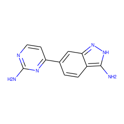 Nc1nccc(-c2ccc3c(N)[nH]nc3c2)n1 ZINC000066123699