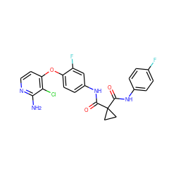 Nc1nccc(Oc2ccc(NC(=O)C3(C(=O)Nc4ccc(F)cc4)CC3)cc2F)c1Cl ZINC001772637914