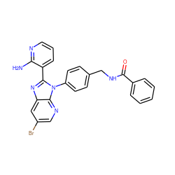 Nc1ncccc1-c1nc2cc(Br)cnc2n1-c1ccc(CNC(=O)c2ccccc2)cc1 ZINC000095571687