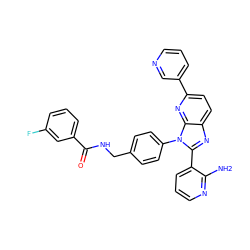 Nc1ncccc1-c1nc2ccc(-c3cccnc3)nc2n1-c1ccc(CNC(=O)c2cccc(F)c2)cc1 ZINC000095580423