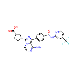 Nc1nccn2c([C@@H]3CC[C@H](C(=O)O)C3)nc(-c3ccc(C(=O)Nc4cc(C(F)(F)F)ccn4)cc3)c12 ZINC001772583357