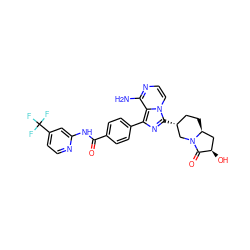 Nc1nccn2c([C@@H]3CC[C@H]4C[C@@H](O)C(=O)N4C3)nc(-c3ccc(C(=O)Nc4cc(C(F)(F)F)ccn4)cc3)c12 ZINC000145636043