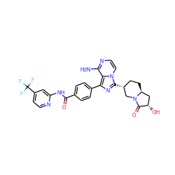 Nc1nccn2c([C@@H]3CC[C@H]4C[C@H](O)C(=O)N4C3)nc(-c3ccc(C(=O)Nc4cc(C(F)(F)F)ccn4)cc3)c12 ZINC000145579826