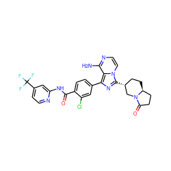 Nc1nccn2c([C@@H]3CC[C@H]4CCC(=O)N4C3)nc(-c3ccc(C(=O)Nc4cc(C(F)(F)F)ccn4)c(Cl)c3)c12 ZINC000145539868