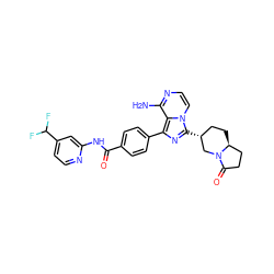 Nc1nccn2c([C@@H]3CC[C@H]4CCC(=O)N4C3)nc(-c3ccc(C(=O)Nc4cc(C(F)F)ccn4)cc3)c12 ZINC000145404113