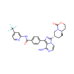 Nc1nccn2c([C@H]3CC[C@@H]4CCOC(=O)N4C3)nc(-c3ccc(C(=O)Nc4cc(C(F)(F)F)ccn4)cc3)c12 ZINC000145665343