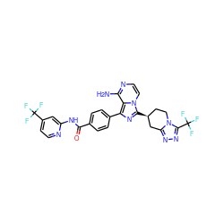 Nc1nccn2c([C@H]3CCn4c(nnc4C(F)(F)F)C3)nc(-c3ccc(C(=O)Nc4cc(C(F)(F)F)ccn4)cc3)c12 ZINC000217096903