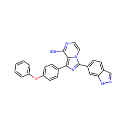 Nc1nccn2c(-c3ccc4cn[nH]c4c3)nc(-c3ccc(Oc4ccccc4)cc3)c12 ZINC000096168205