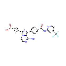 Nc1nccn2c(C34CC(C(=O)O)(C3)C4)nc(-c3ccc(C(=O)Nc4cc(C(F)(F)F)ccn4)cc3)c12 ZINC001772624977