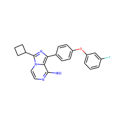 Nc1nccn2c(C3CCC3)nc(-c3ccc(Oc4cccc(F)c4)cc3)c12 ZINC000095582602