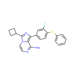 Nc1nccn2c(C3CCC3)nc(-c3ccc(Sc4ccccc4)c(F)c3)c12 ZINC000096168244