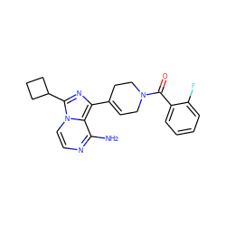 Nc1nccn2c(C3CCC3)nc(C3=CCN(C(=O)c4ccccc4F)CC3)c12 ZINC000096168248