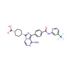 Nc1nccn2c1c(-c1ccc(C(=O)Nc3cc(C(F)(F)F)ccn3)cc1)nc2[C@H]1CC[C@@H](C(=O)O)CC1 ZINC001772630885