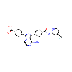 Nc1nccn2c1c(-c1ccc(C(=O)Nc3cc(C(F)(F)F)ccn3)cc1)nc2[C@H]1CC[C@H](C(=O)O)CC1 ZINC001772655027